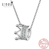 New Fashion 925 Sterling Silver Rotatable Crown Round CZ Pendant Necklace Rhinestone Charm Clavicle Necklaces Women Jewelry Gift