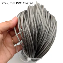 Corda de fio de aço inoxidável, revestimento pvc, 50m, 2mm/3mm, 7x7, construção 304, cabo de elevação, pesca macia