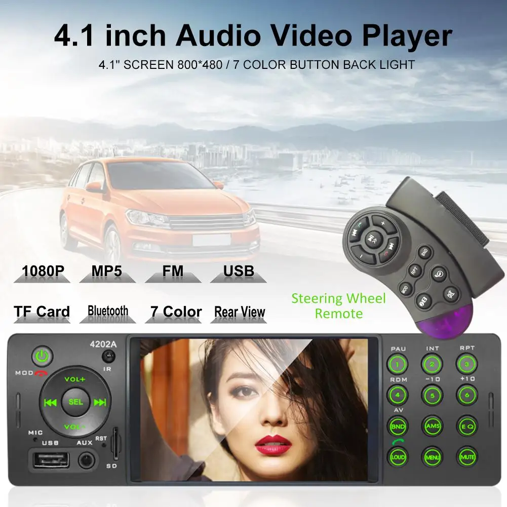 

Car Stereo 4 Inch Auto Radio 4202A Bluetooth Autoradio USB SD Aux FM Receiver Handsfree In-dash HD MP5 Video Player With Camera