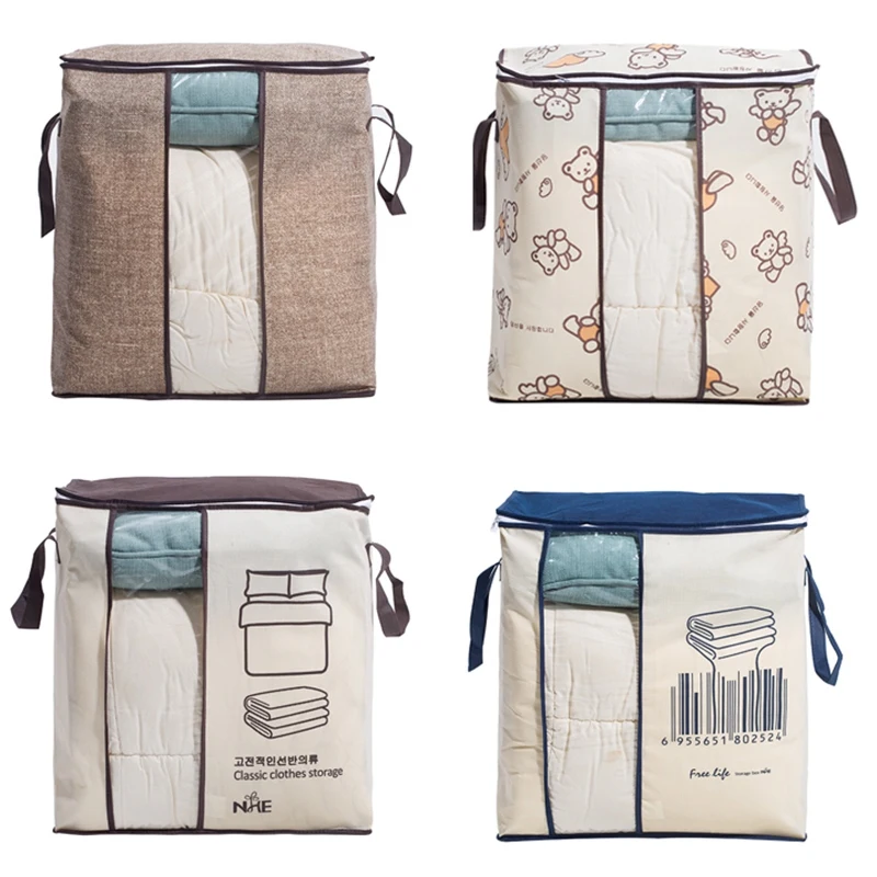 

4Pcs Foldable Storage Bag Organizers, Waterproof Anti-Mold Moisture Proof Clothes Storage For Blanket Comforter Bedding, Close