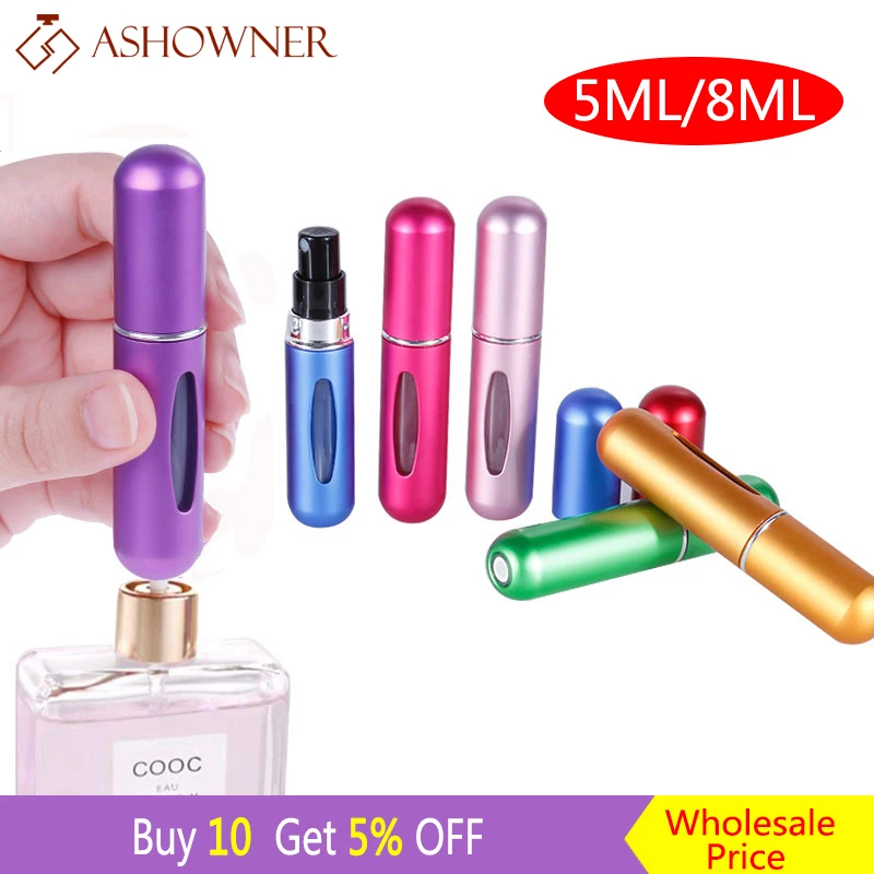 5ml/8ml butelka perfum wielokrotnego napełniania aluminiowy rozpylacz do perfum butelka z rozpylaczem na pojemnik podróżny perfumy damskie kosmetyczne przybory do makijażu