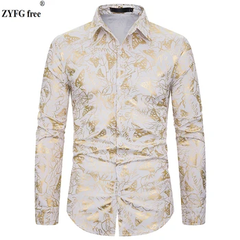

Spring summer men fashion casual shirt mens long sleeve shirts Butterfly print turn-down collar shirt Bronzing print design Tops