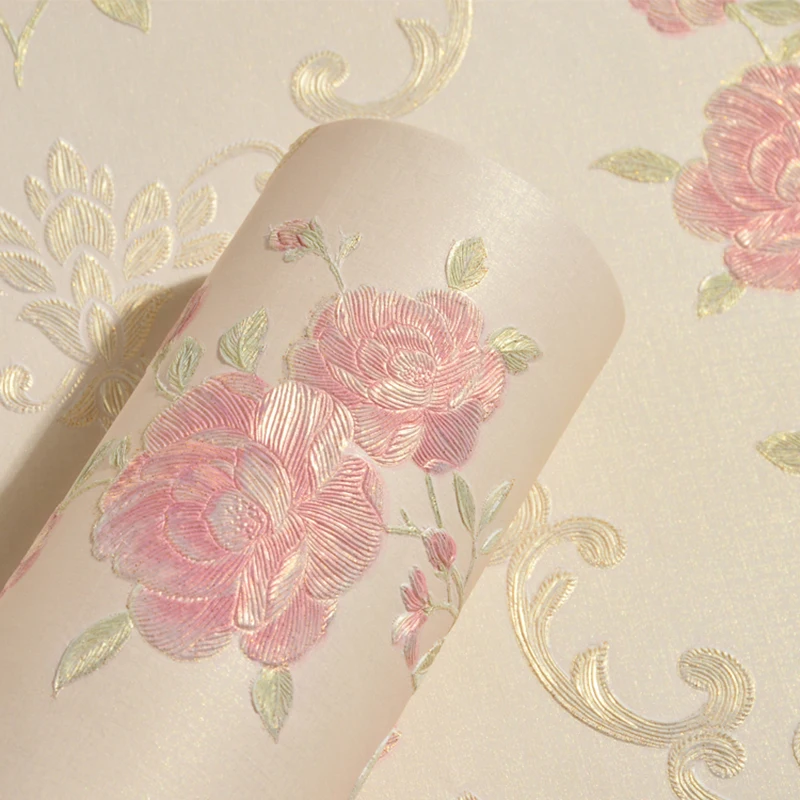 Retro American Flower Pastoral Non-woven Thickened Wallpaper 3D Warm Bedroom Dormitory Living Room TV Background Wall Paper Retro American Flower Pastoral Non-woven Thickened Wallpaper 3D Warm Bedroom Dormitory Living Room TV Background Wall Paper