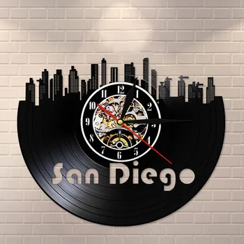 

San Diego Cityscape 3D Wall Clock Skyline Vinyl Record Clock Handmade Retro Decorative Wall Clock Tourist Souvenir