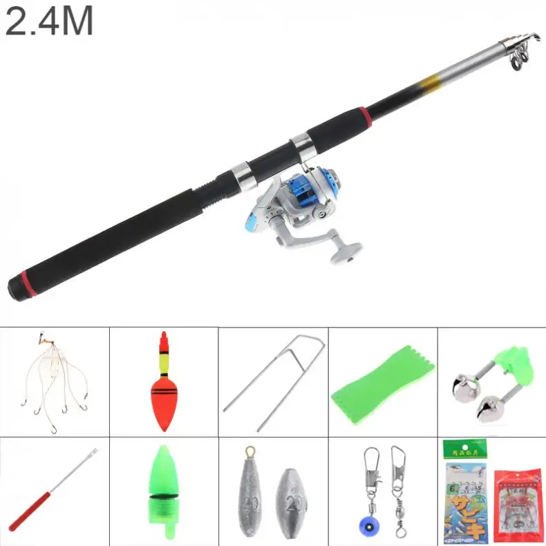 Blue Spinning Fishing Rod Reel Set Sea Fishing Pole And Reel Combo Full Kit 