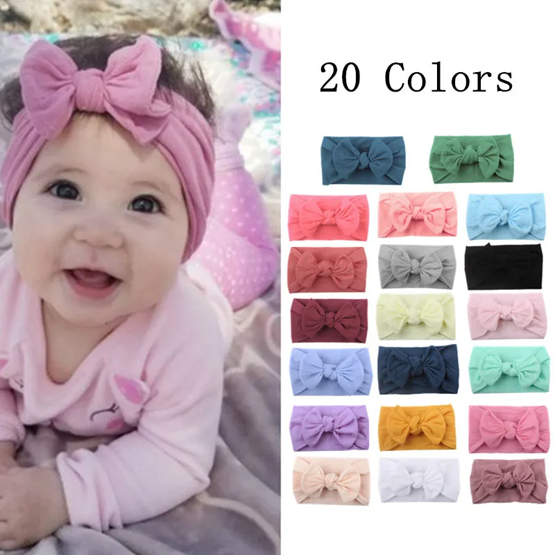 Diadema con lazo grande para bebé, diademas de lazo cinta para el cabello para niñas, niños y niñas, turbante, accesorios para el cabello, 20 colores