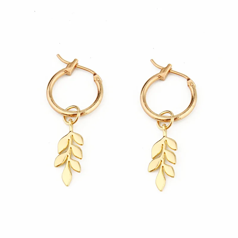 

JUJIE New Leaf Circle Hoop Earrings For women golod Color Earings Korean Jewelry Brincos Statement Earrings