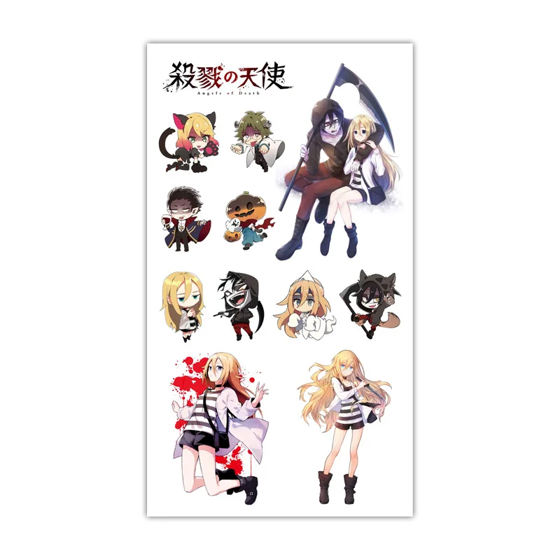 

1pc Angels of Death Tattoo Sticker Anime Stiker Water Transfer Temporary Children Tattoos Paper For Kids Body Arm