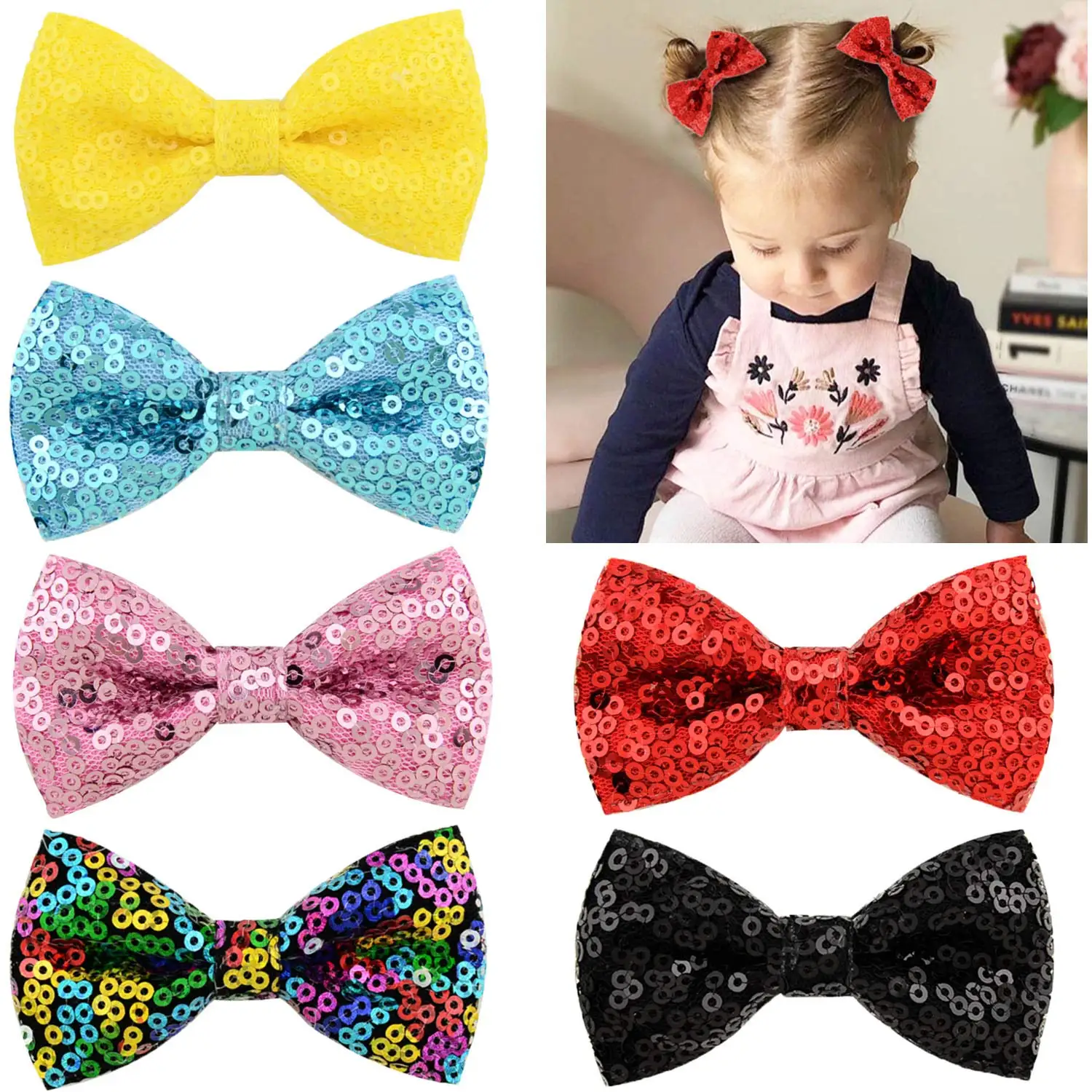 40Pcs 2.75 Inch Glitter Hair Bows for Girls Sequin Bows with Alligator Clips Hair Accessories for Baby Girls Toddlers Kids In Pa