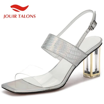 

JOUIR TALONS 2020 Hot Sale Genuine Leather Women Sandals Square Heels Peep Toe Summer Leisure Woman Sandals