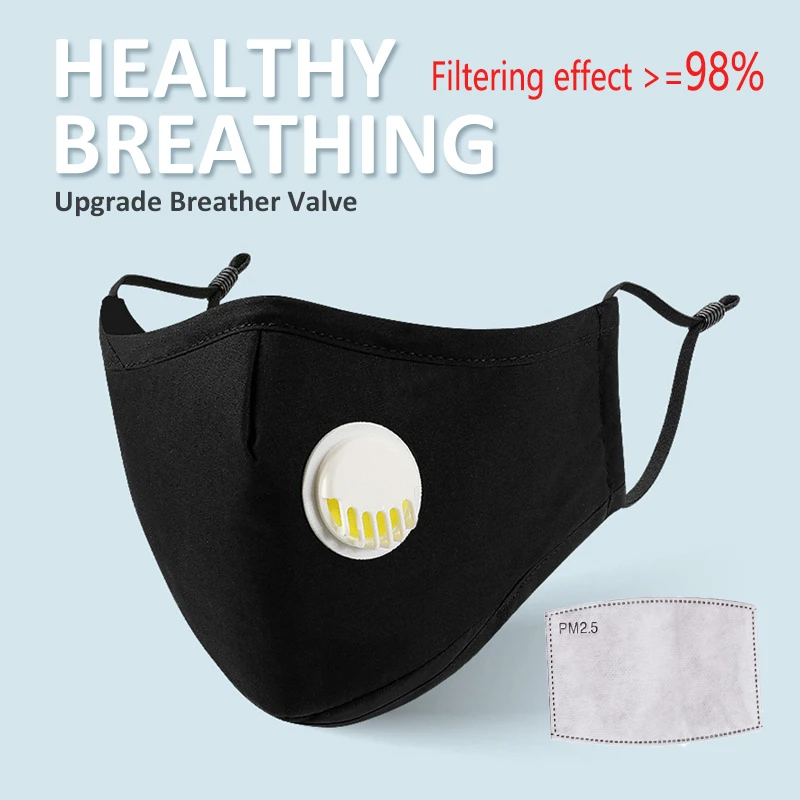 

HOT With 98% Filterability Carbon Filter Cotton PM2.5 Mouth Mask With Breath Valve Better Than KN95 FFP2 FFP1 Equivalent To FFP3