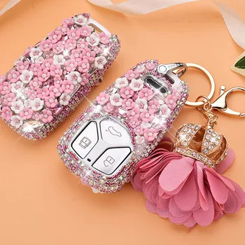 

Lady Style Ceramic Flower Jewelry Decorated 3 Button Car Key Case Cover For Audi A4 A4L 8S 2017 2016 Allroad B9 Q5 Q7 TT TTS