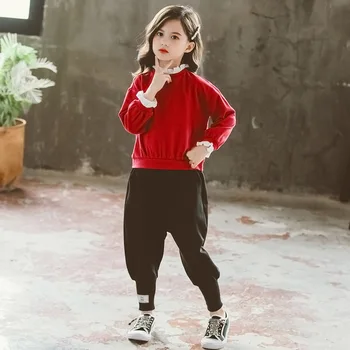 

New Autumn Girls Clothes Set Baby Kids Clothing Children Sports Suit Lace Collar Sweatshirt & Pants Girls Sets Casual Tracksuit