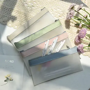 

Simplicity Transparent Color Pencil Case Elegant Pen Bag Matte Storage Pouch for Stationery School Travel Wallet F6388