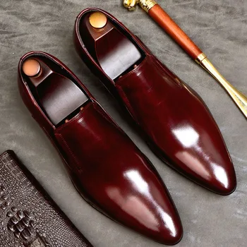 

Fashion Men's Dress Shoes Genuine Leather Slip On Classic Pointed Toe Office Work Wedding Party Formal Shoes US 11.5