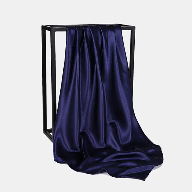 Foulard Hijab en Satin de Couleur Unie pour Femme, Châle Carré de 90cm pour Cheveux