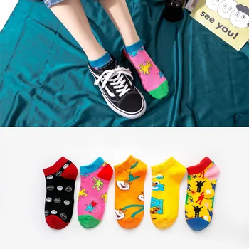 

5 Pairs New Kawaii Embroidered Cute Cartoon Women Socks Cotton Harajuku Happy Funny Socks