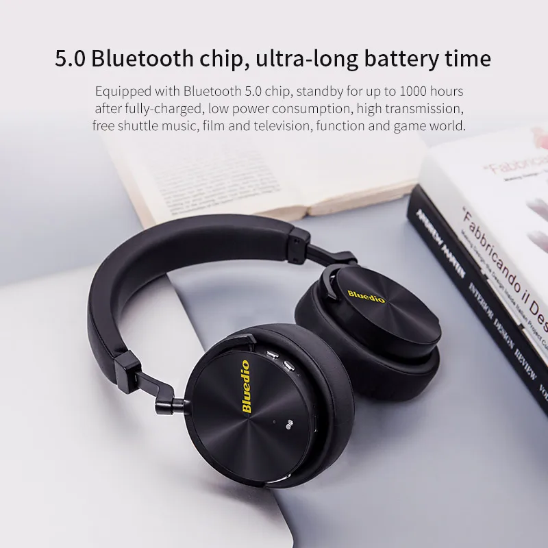 Bluedio T5 Bluetooth гарнитура с активным шумоподавлением Беспроводные наушники HIFI Звук с микрофоном аудио кабель