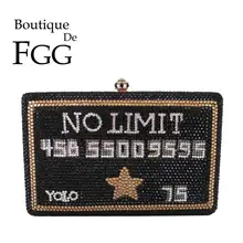 Boutique De FGG No Limited, черный женский клатч Yolo с кристаллами, сумочка в металлической коробке, вечерние сумки, свадебные сумочки, Minaudiere