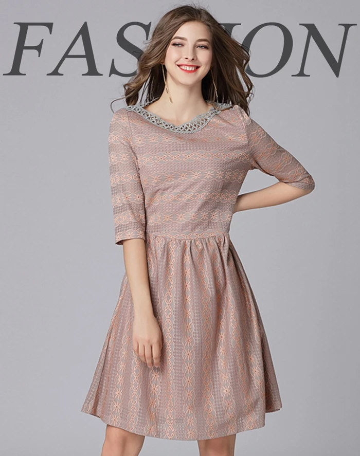 TAOYIZHUAI autumn new arrival women dress above knee lace three quarter sleeves large size straight elegant casual party dress