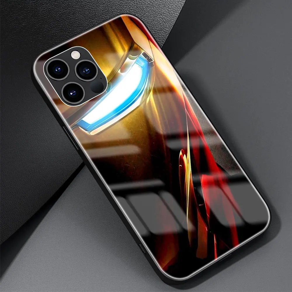 thumbnail image 1 of Funda de cristal templado Iron Man para iPhone, carcasa de Marvel para Apple 11, 12, 13, 14, 15 Pro Max, 7, 8 Plus, X, XS, XR, 1 of 5