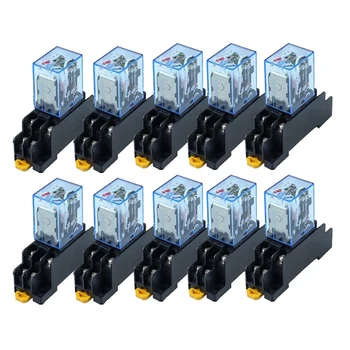 

10Pcs 24V DC Coil Power Relay LY2NJ DPDT 8 Pin HH62P JQX-13F with Socket Base OK
