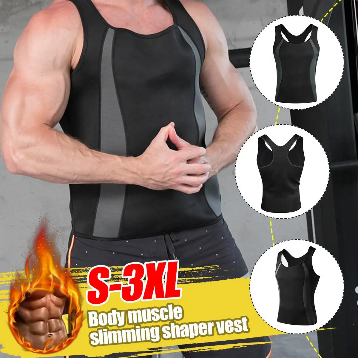 

Men's Sweat Vest Muscle Sauna Effect Shaper Abdominal Sweat T-Shirt Abdominal Muscle Slimming Shaper Yoga T-Shirt Shaperwear