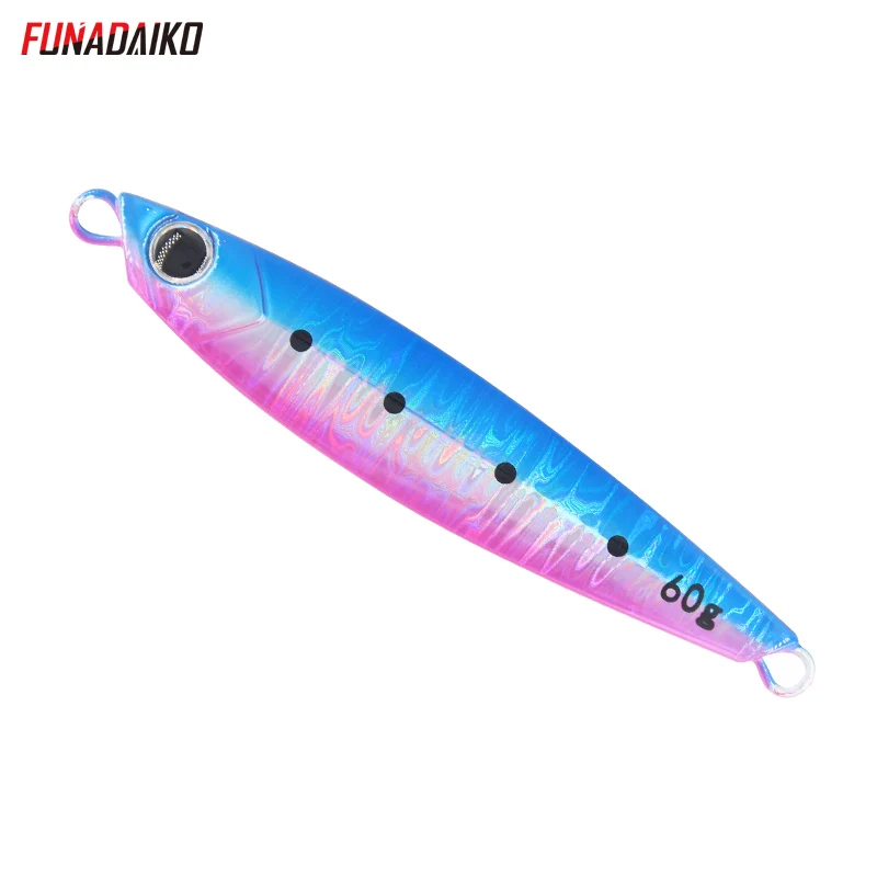 FUNADAIKO бросок с берега медленно, дергающаяся приманка, seafishing литье джиг искусственный блестящие люминисцентные приманки, а так же 30 г, 40 г, 60 г boatfishing джиг-приманки - Цвет: Blue Pink