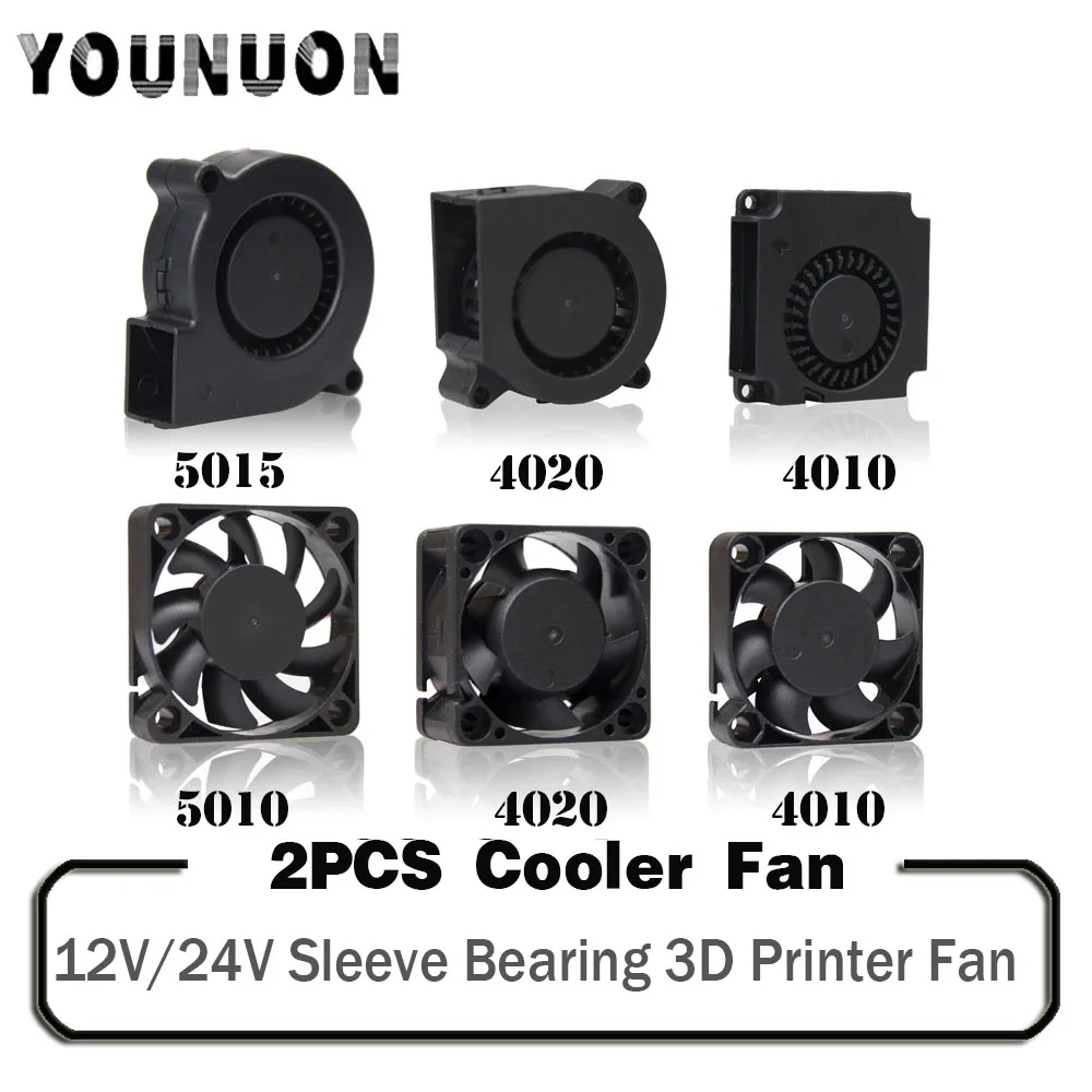 Ventilador Turbo de refrigeración sin escobillas para impresora 3D, piezas de impresora 3D, Enfriador de corriente continua de 2 pines, manga de 5015/4010/4020/3010/5010 12V y 24V, 2 piezas