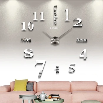 

Diameter 120CM Modern 3D Mirror Surface DIY Wall Clock Unique Big Number Clock Home Office Room Decor