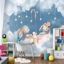 Milofi на заказ 3D обои Современная Скандинавская мультяшная Милая Банни детская комната небо фоновое настенное украшение для спальни обои