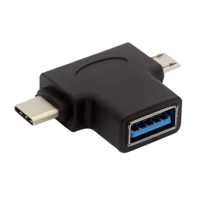 

USB 3.0 Female to Micro-USB 5 Pin Male and Type C (USB C) Male Adapter Connector 2 in 1 USB T Shape OTG Converter