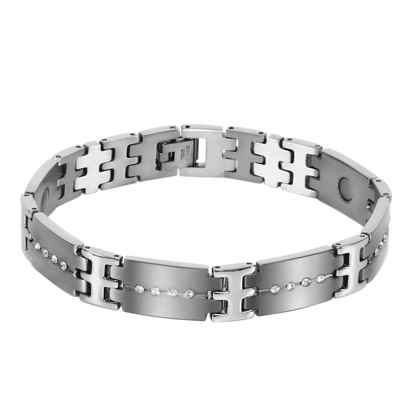 RIR Simple Crystal Men Bracelet Silver Color Stainless Steel Link