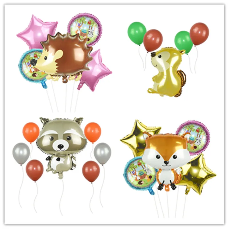 Мультфильм Животные фольги воздушный шар Ежик белка, лиса латекс Globos тематические элементы джунгли День Рождения украшения ребенок душ украшения