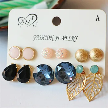 

New fashion women jewelry wholesale girls birthday party earrings beautiful 6 pairs /set earrings Christmas gifts free shipping