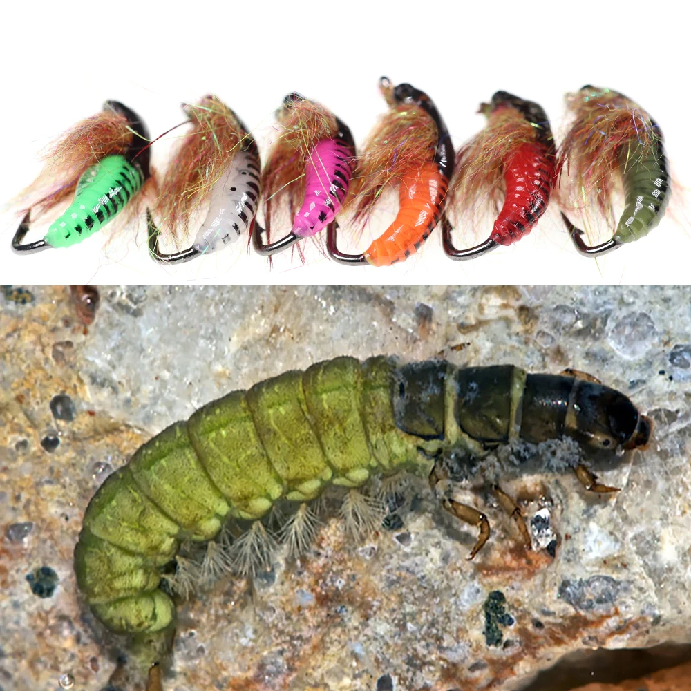 Bimoo 4 шт.#6 Caddis Pupae Nymph Летающая Форель Приманка для рыбалки лед Рыбалка крючковые приманки УФ Beadhead приманки в виде насекомых