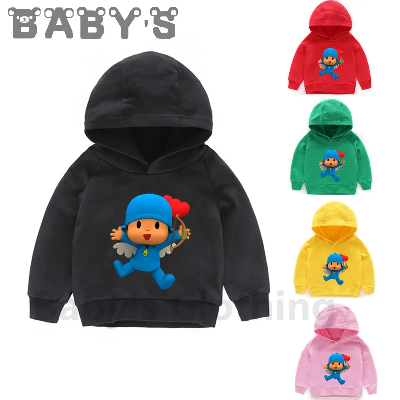 Детские толстовки с капюшоном; Детские забавные свитшоты с рисунком Pocoyo; хлопковый пуловер для малышей; топы для маленьких девочек и мальчиков; Милая одежда; KMT5313