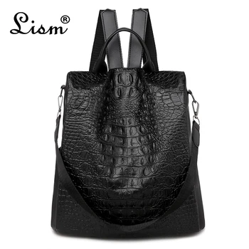 

Women's backpack soft PU leather bag crocodile pattern backpack 2019 new brand designer design youth student bag black main