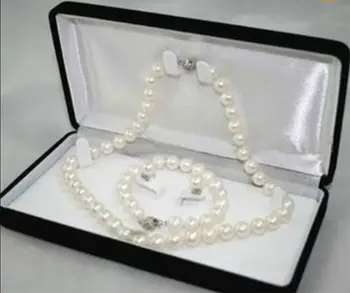 

New 8-9MM White Akoya Cultured Pearl Necklace Bracelet Earring Set AAAAA+