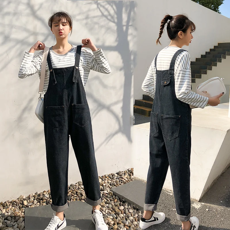 Autumn Postpartum Women Breastfeeding Clothes Set Plus Size Denim Overalls+Striped Nursing Tees Twinset Maternity Lactation Suit