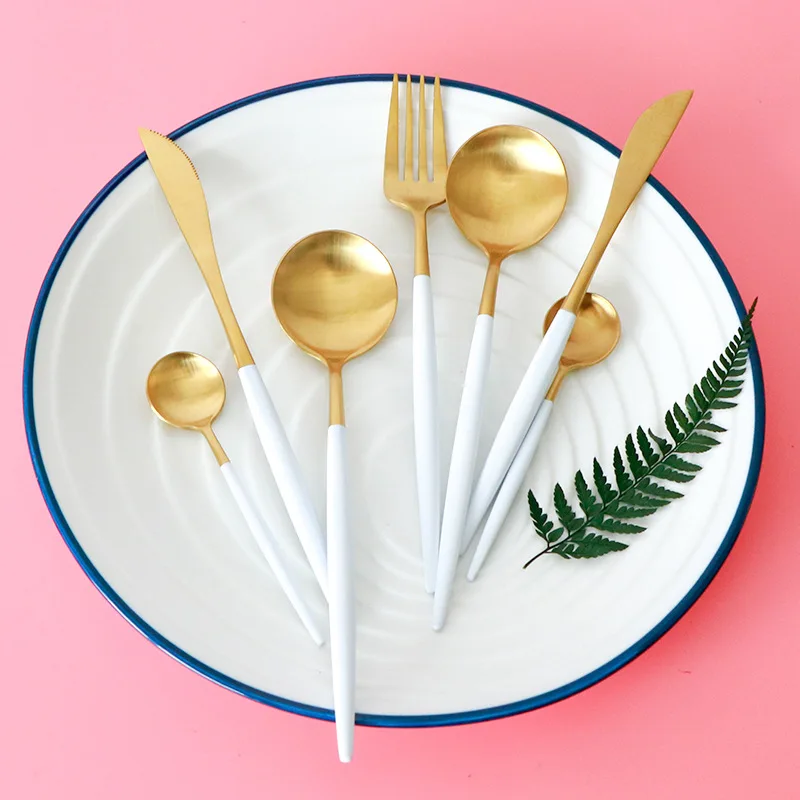 Hot Sale 4 Pcs/set White Gold european knife Dinnerware 304 Stainless Steel Western Cutlery Set Kitchen Food Tableware Dinner