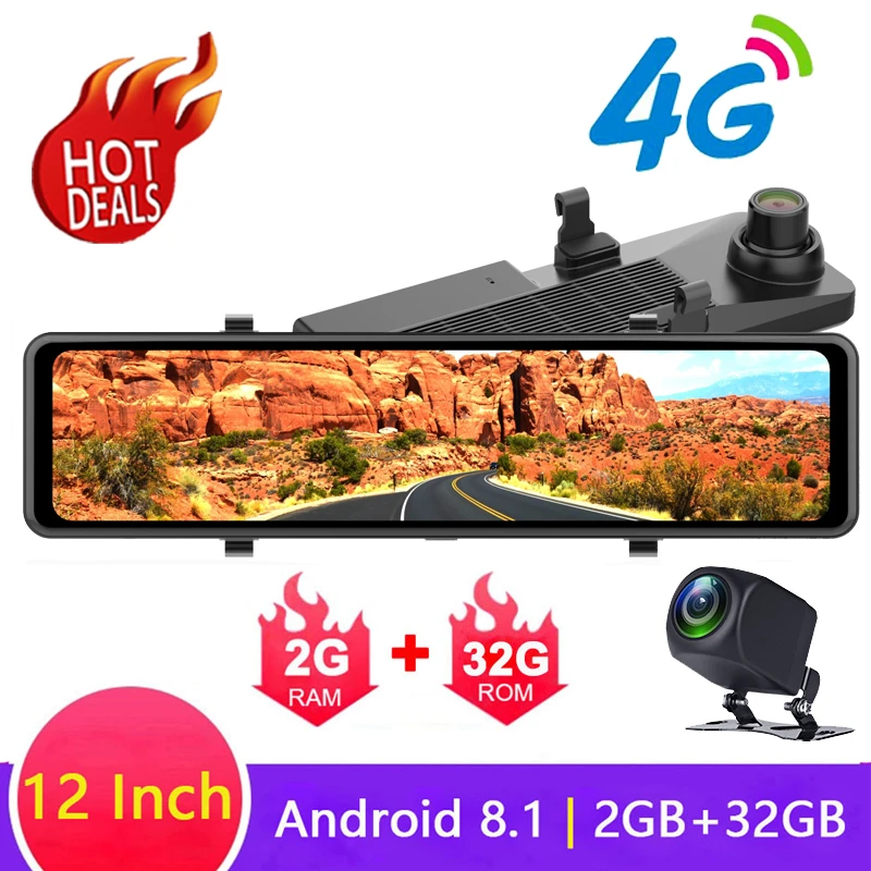 

4G WIFI DVR Car Camera 12" Android 8.1 ADAS 2+32G Mirror IPS FHD 1080P Dash Cam Camera GPS Bluetooth Video Surveillance Recorder