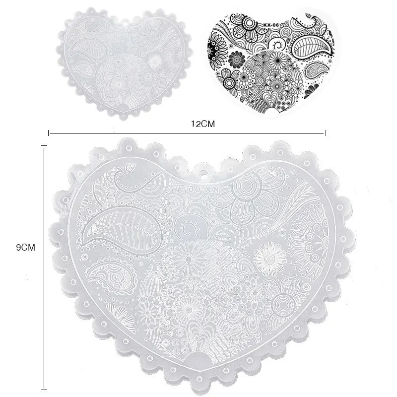 10 Designs Nail Art Printing Template Plastic Print Heart Shaped Vintage Ornate Flower Manicure Template