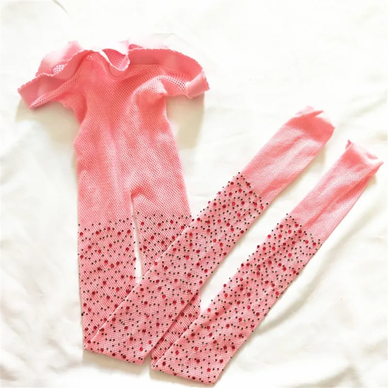 Модные чулки в сетку для девочек, детские чулки в сетку, розовые, красные колготки с блестками - Цвет: Pink 2