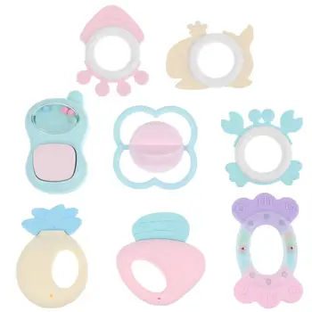 

8pcs Teether Hand Rattle Toys Boilable Durable Molar Rod Teether Massage Teeth Rattle for Sucking Pulling Babies