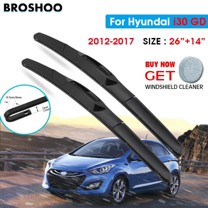 

Car Wiper Blade For Hyundai i30 GD 26"+14" 2012-2017 Auto Windscreen Windshield Wipers Blades Window Wash Fit U Hook Arms