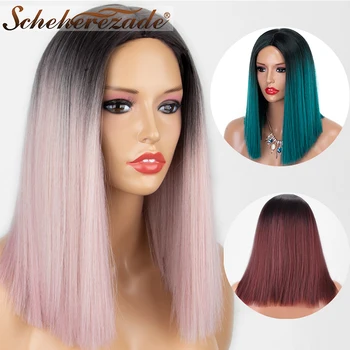 

Scheherezade Ombre Pink Blue Synthetic Wig Burgundy Short Bob Straight L Part Lace Front Wigs For Women Heat Resistant Fiber