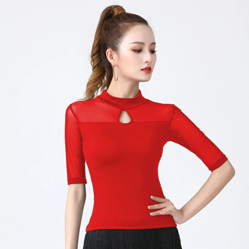 Latin Top Women Dance Basic Top Training Suit Girl Dancewear Ballroom Samba Tango Flamengo Dancing Practice T-shirt Costume dance shirts,latin dance accessory