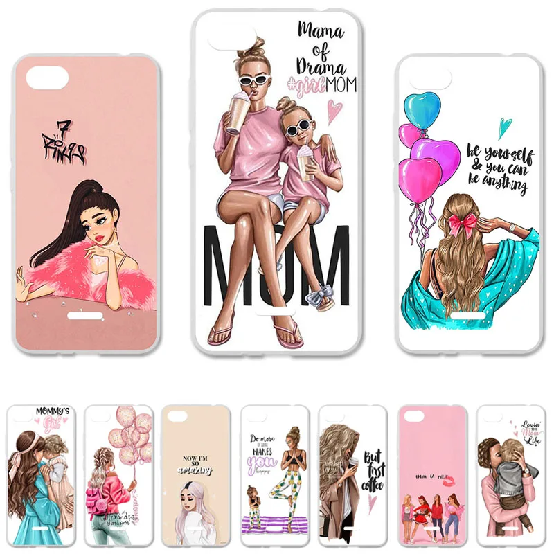 Phone Cases for Xiaomi Redmi 6A Case Siliocne Soft Cover Xiaomi Redmi 7A 7 8A 8 Mi A3 Bumper Black Hair Baby Mom Girl