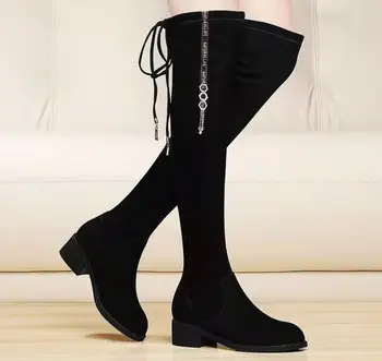 Over the knee elastic boots autumn new high quality PU women's shoes simple fashion long tube high heels black 1